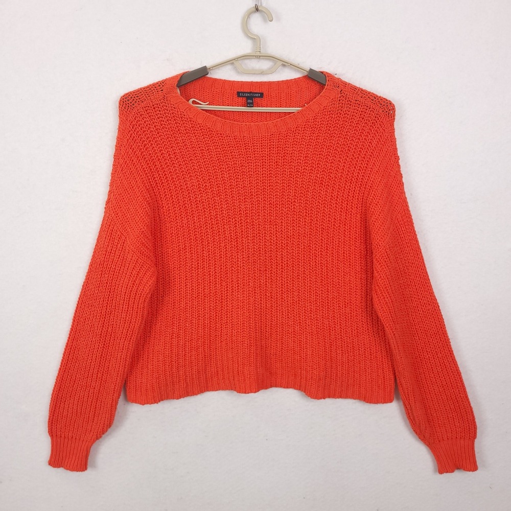 Eileen Fisher Sweater Womens XL Orange Organic Cotton Shaker Knit Crewneck